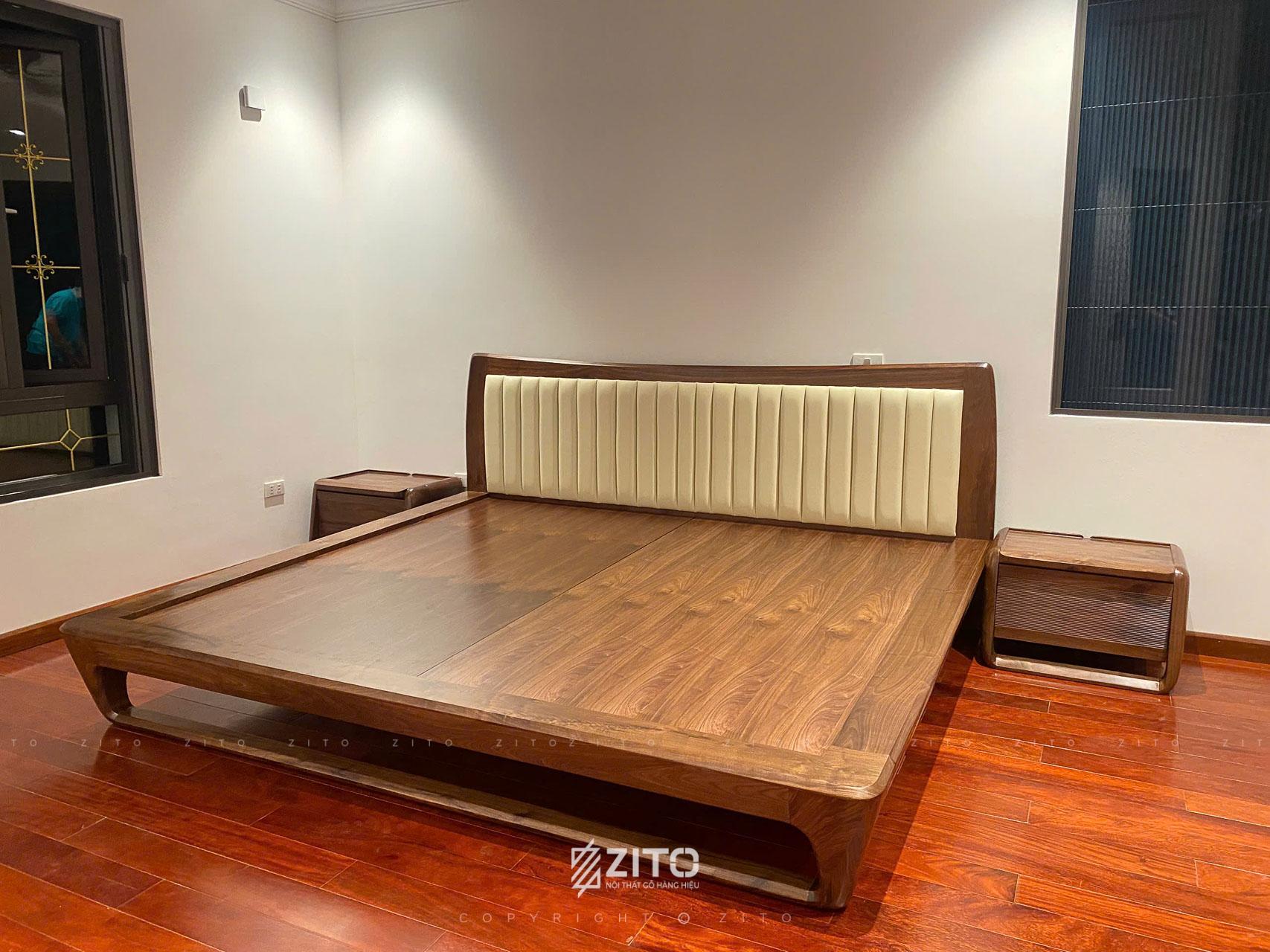Giường ZA 804 thiết kế tinh tế với điểm nhấn là chân nối chữ U và đầu giường bọc đệm da cao cấp